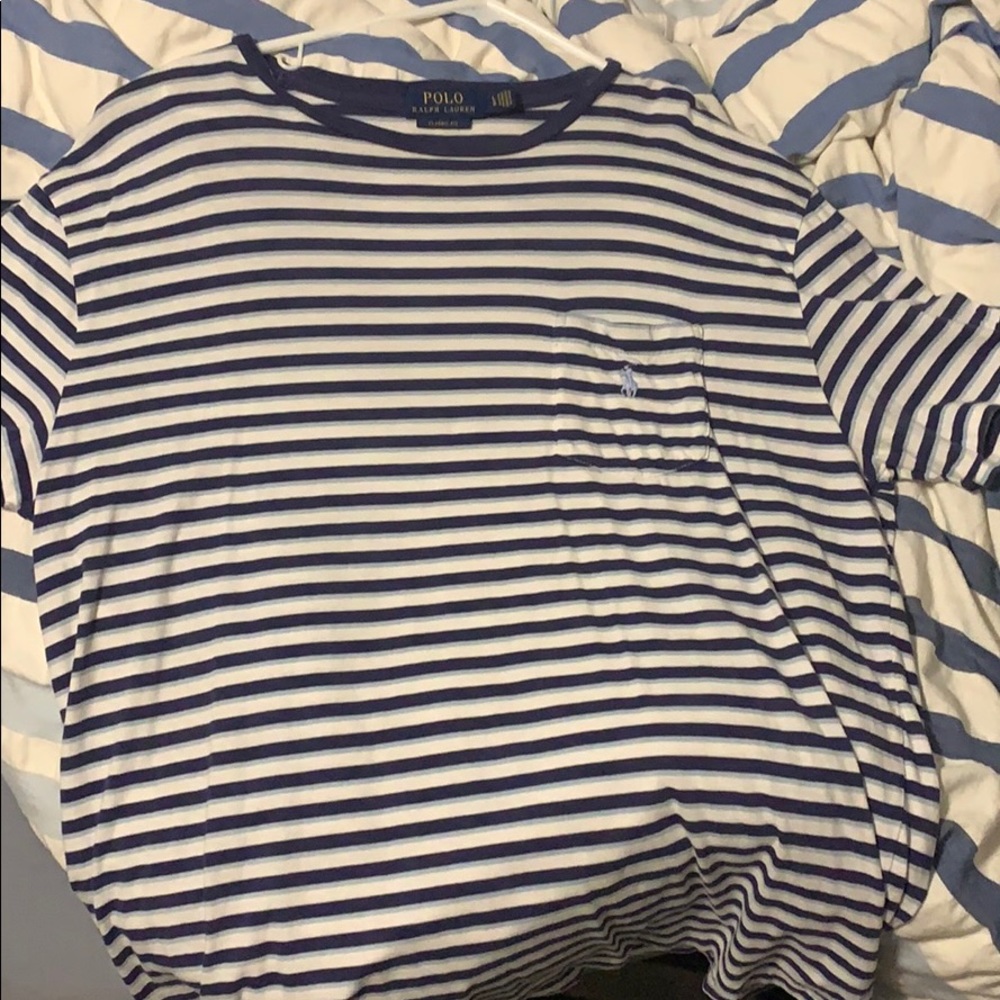 Polo Ralph Lauren blue and white striped t-shirt